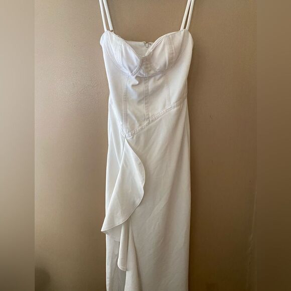 Katie May Eros Gown Revolve Ivory white maxi dress ruffle high slit XS - Picture 7 of 11